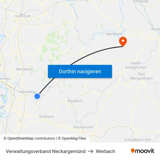 Verwaltungsverband Neckargemünd to Werbach map