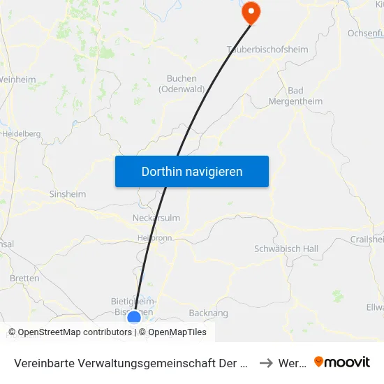 Vereinbarte Verwaltungsgemeinschaft Der Stadt Bietigheim-Bissingen to Werbach map