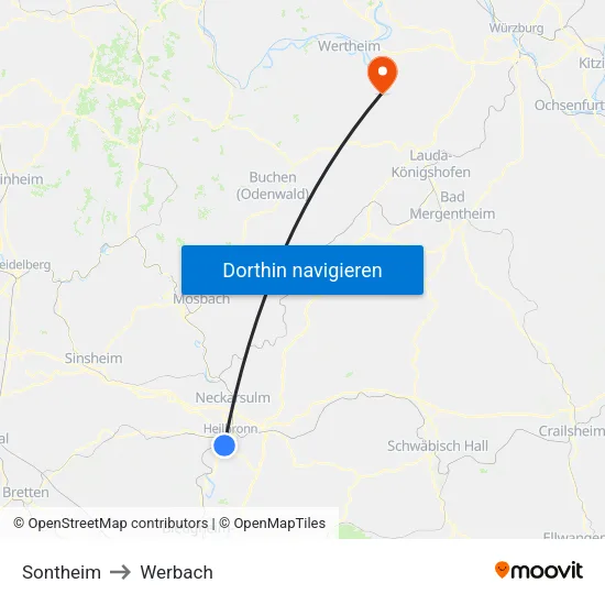 Sontheim to Werbach map