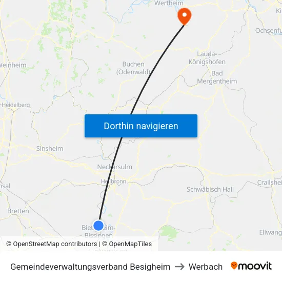 Gemeindeverwaltungsverband Besigheim to Werbach map