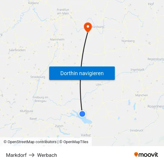 Markdorf to Werbach map