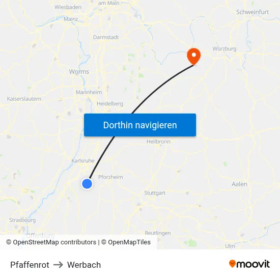 Pfaffenrot to Werbach map