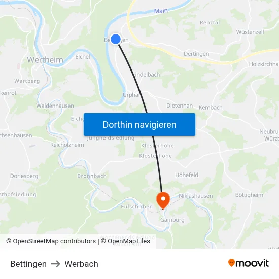 Bettingen to Werbach map