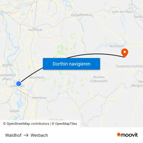 Waldhof to Werbach map
