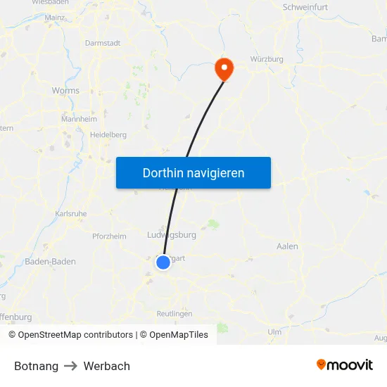 Botnang to Werbach map