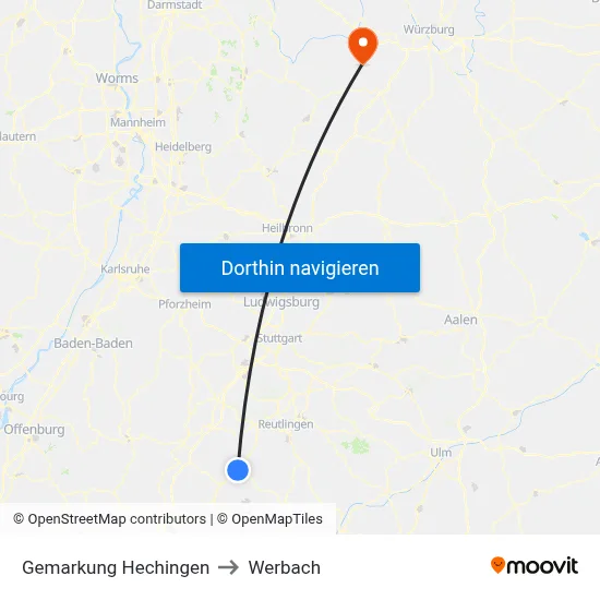 Gemarkung Hechingen to Werbach map