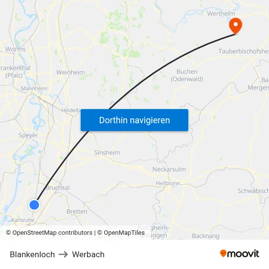 Blankenloch to Werbach map