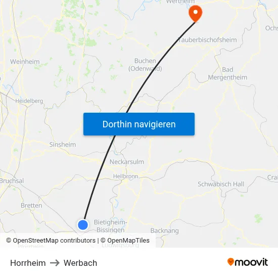 Horrheim to Werbach map