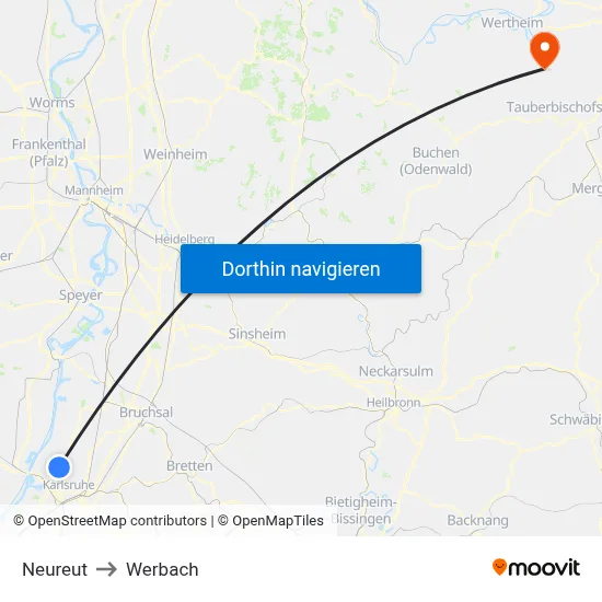 Neureut to Werbach map