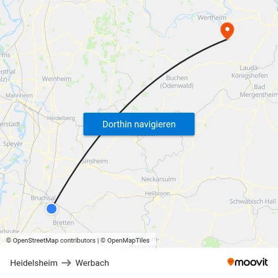 Heidelsheim to Werbach map