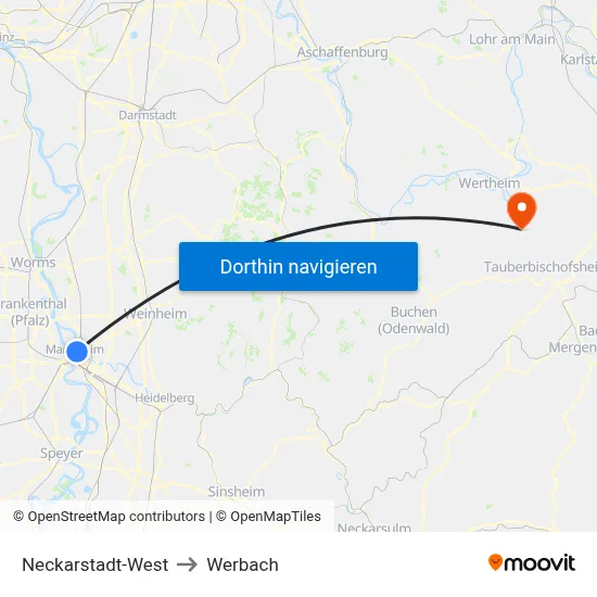 Neckarstadt-West to Werbach map