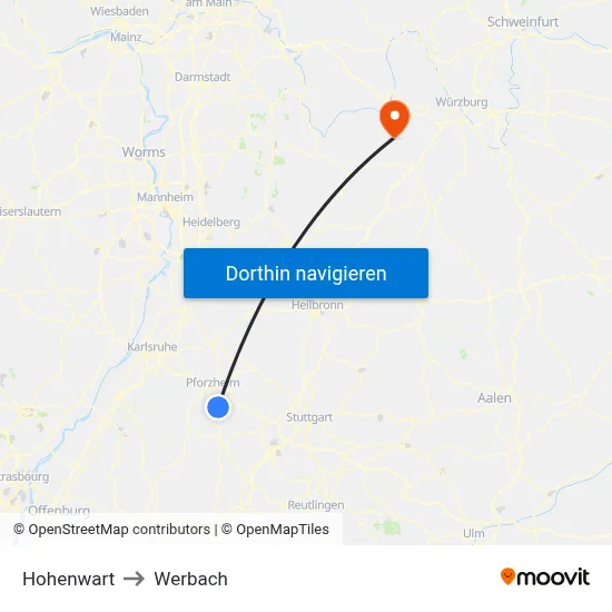 Hohenwart to Werbach map