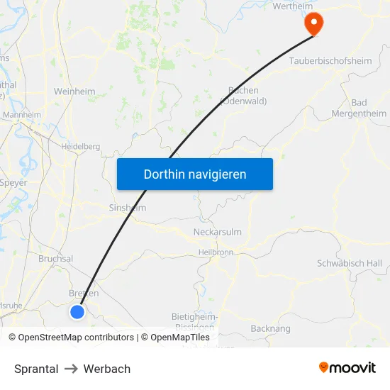 Sprantal to Werbach map