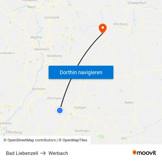 Bad Liebenzell to Werbach map