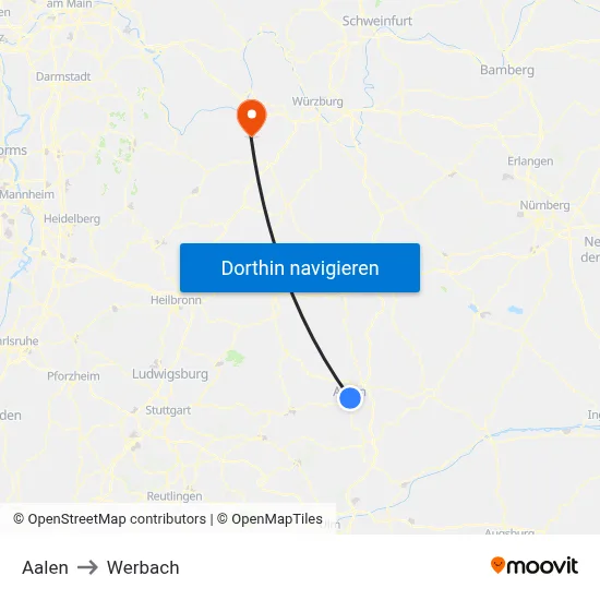 Aalen to Werbach map