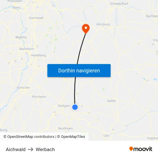 Aichwald to Werbach map