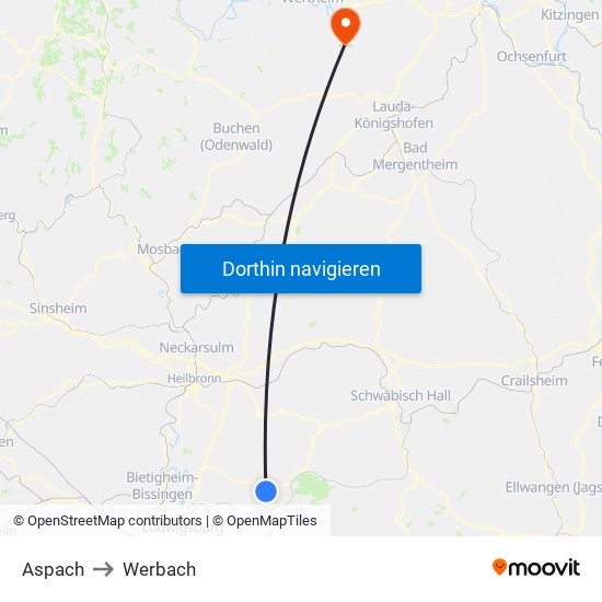 Aspach to Werbach map