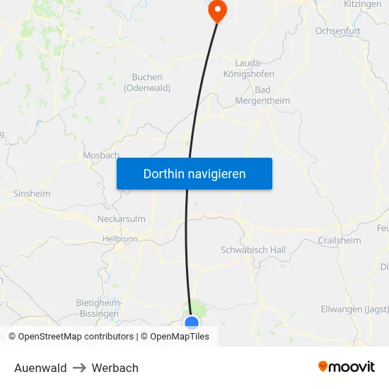 Auenwald to Werbach map