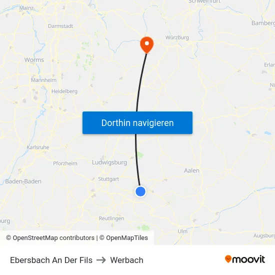 Ebersbach An Der Fils to Werbach map