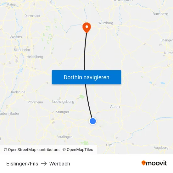 Eislingen/Fils to Werbach map