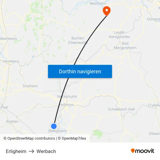 Erligheim to Werbach map