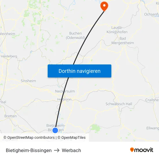 Bietigheim-Bissingen to Werbach map