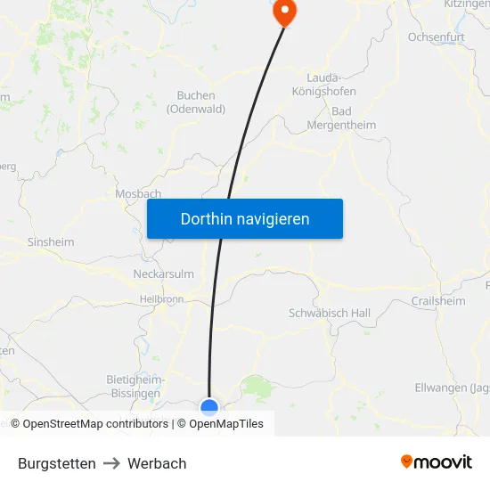 Burgstetten to Werbach map