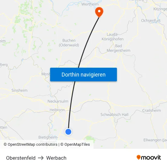 Oberstenfeld to Werbach map