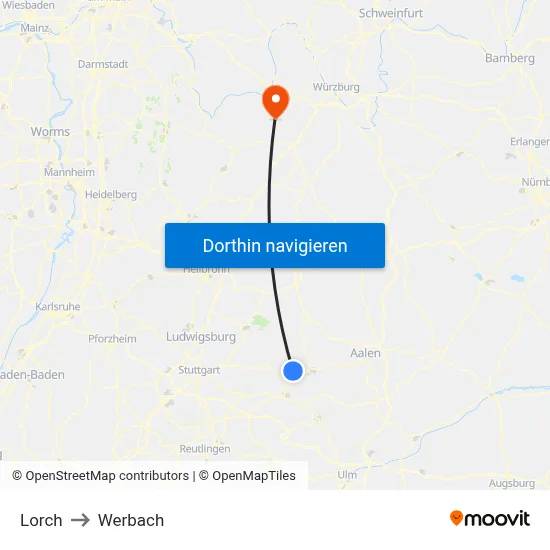 Lorch to Werbach map