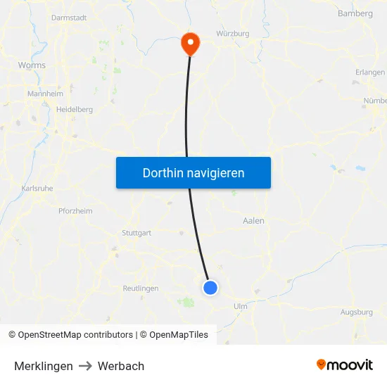 Merklingen to Werbach map
