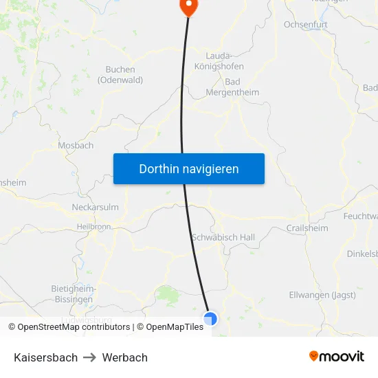 Kaisersbach to Werbach map