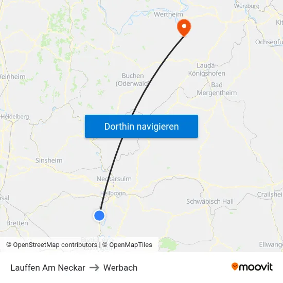 Lauffen Am Neckar to Werbach map