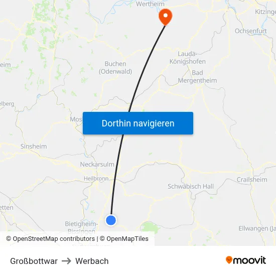 Großbottwar to Werbach map