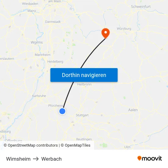 Wimsheim to Werbach map