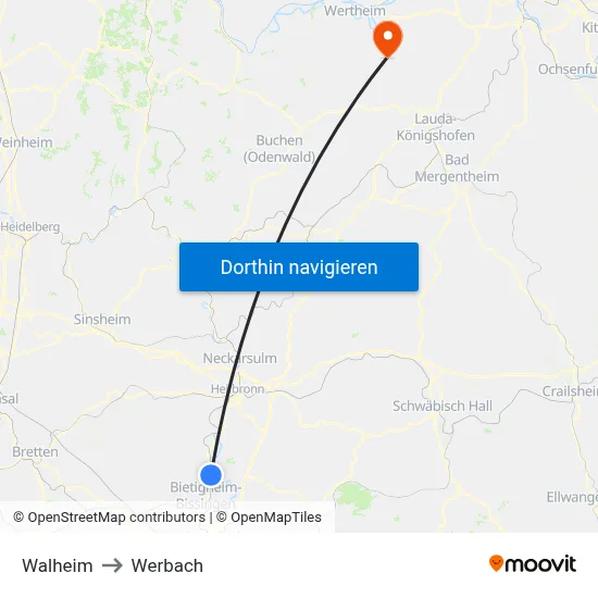 Walheim to Werbach map
