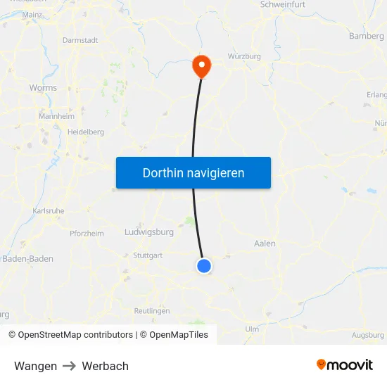 Wangen to Werbach map