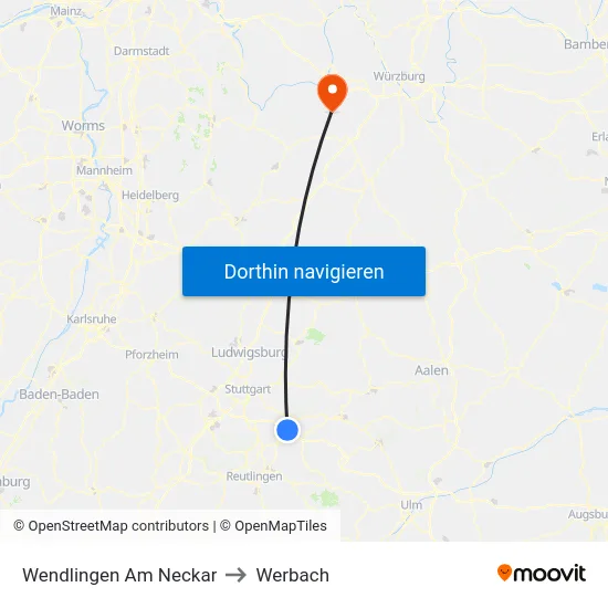 Wendlingen Am Neckar to Werbach map