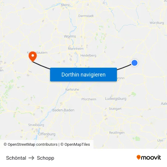 Schöntal to Schopp map