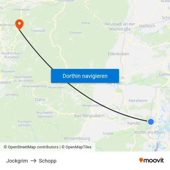 Jockgrim to Schopp map