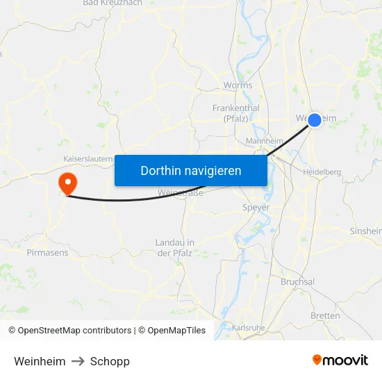 Weinheim to Schopp map