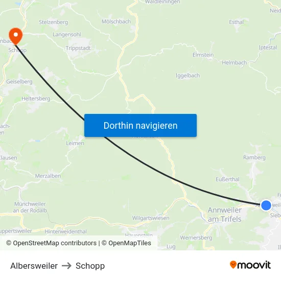 Albersweiler to Schopp map