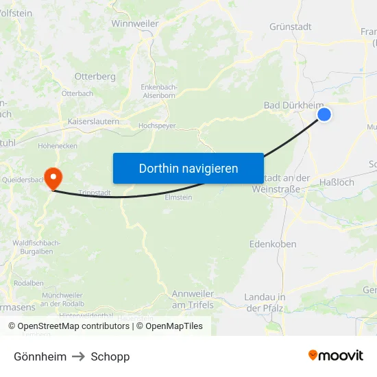 Gönnheim to Schopp map