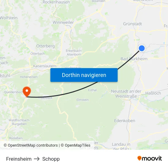 Freinsheim to Schopp map