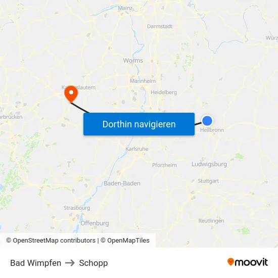 Bad Wimpfen to Schopp map