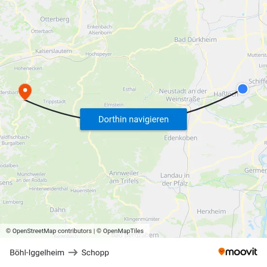 Böhl-Iggelheim to Schopp map
