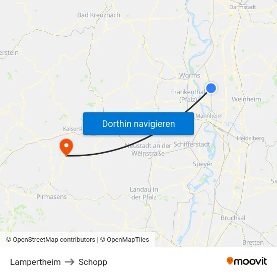 Lampertheim to Schopp map