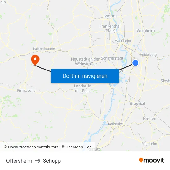 Oftersheim to Schopp map