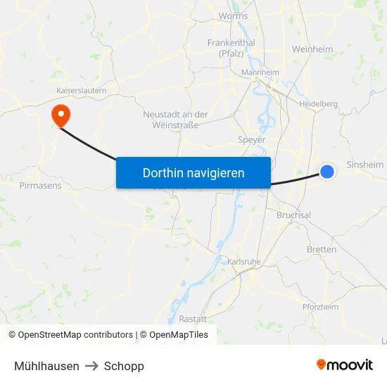 Mühlhausen to Schopp map