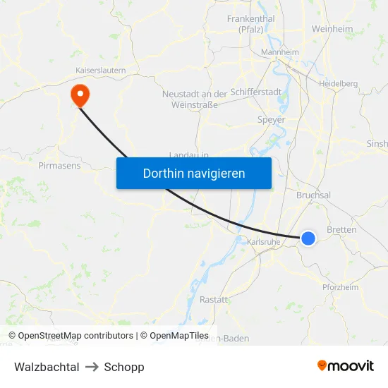 Walzbachtal to Schopp map