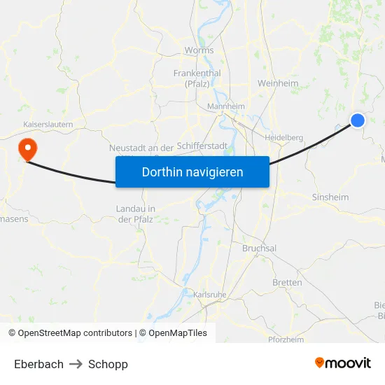 Eberbach to Schopp map